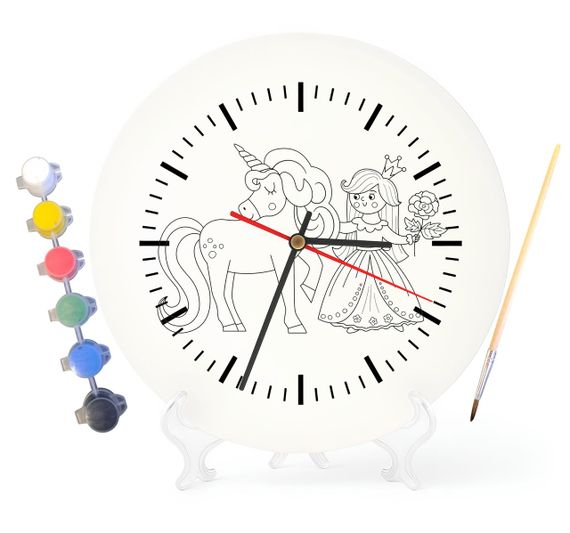 Дитячий набір для творчості годинник розмальовка Принцеса і Єдиноріг 30 см (Г0175)