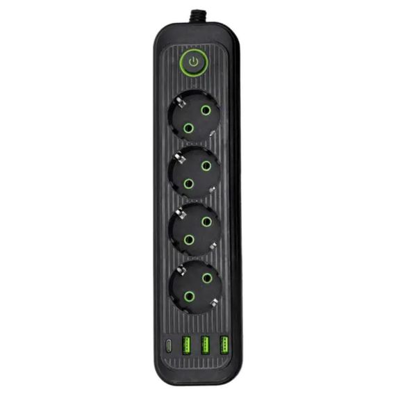 Мережевий фільтр-подовжувач 4 розетки 3xUSB-A 1xUSB-C 3м чорний HP-5-38M