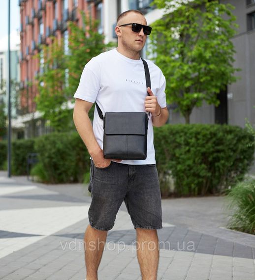 Чоловіча сумка планшет через плече 23х26х6, шкіряна барсетка Tiding Bag SK A75-181 чорна | Зображення 8