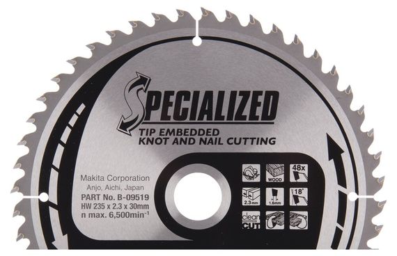 Диск пильный по дереву 235х30 мм 48T Makita Makblade Plus qulet cutting B-09519