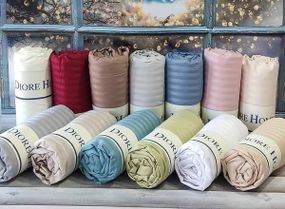 Простынь на резинке(160х200см) Diore Bej Сатин-страйп Хлопок