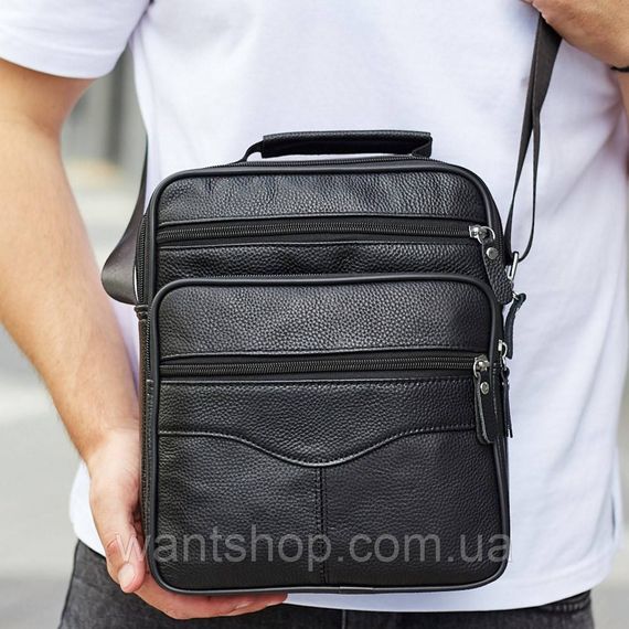 Мужская сумка-барсетка кожаная с ручкой через плечо черная Bexhill TM-58492