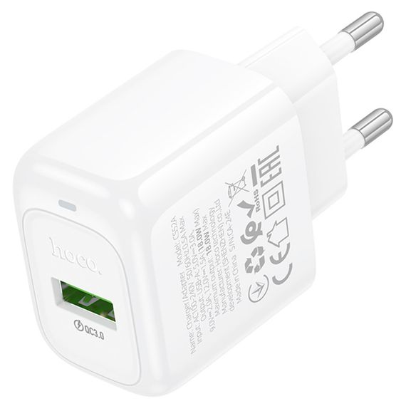 СЗУ 110-240V HOCO CS52A 1xUSB, 18W, White, Blister | Зображення 1