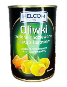 Оливки іспанські зелені фаршировані лососем Helcom, 280г, ж/б, Польща