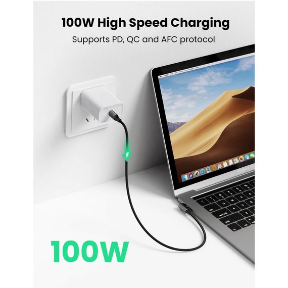 Дата кабель USB-C 2.0 to USB-C 3.0m 90° corner US334 black UGREEN (20583) | Зображення 3
