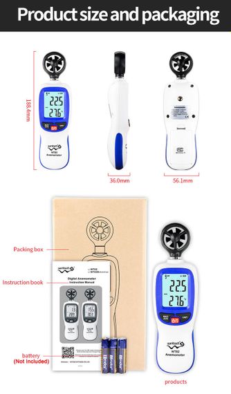 Анемометр крильчастий Bluetooth 0,3-30 м/с, -10-45 °C WINTACT WT82B | Зображення 3
