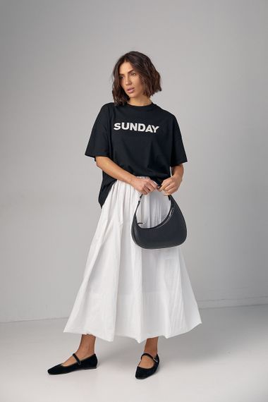 Женская футболка oversize с надписью Sunday - черный цвет, M (есть размеры) | Зображення 5