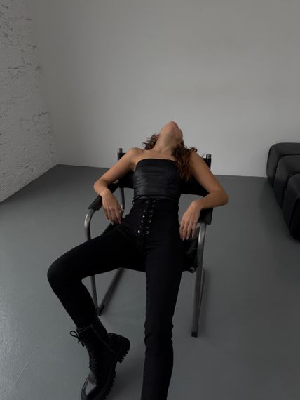 Женские лосины-брюки со шнуровкой трикотажные LI2045 цвет черный, размер 44/46 | Зображення 3