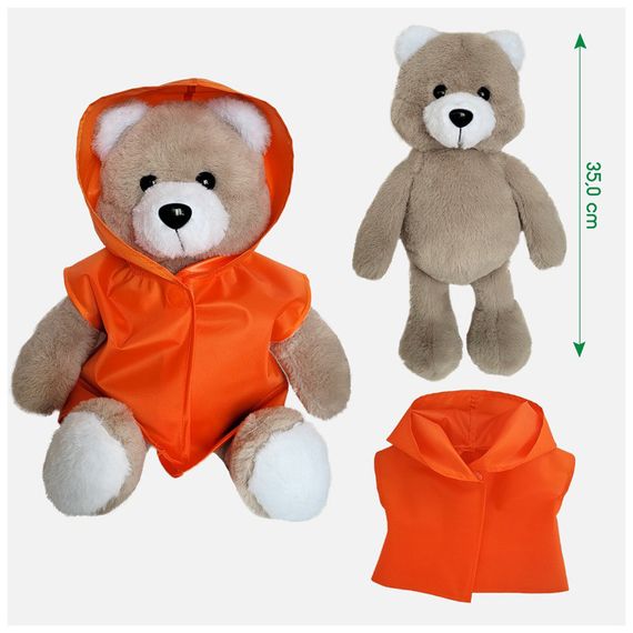 М'яконабивна іграшка пухнастий Ведмедик МС 080501-05 у помаранчовому плащі 35 см | Зображення 1