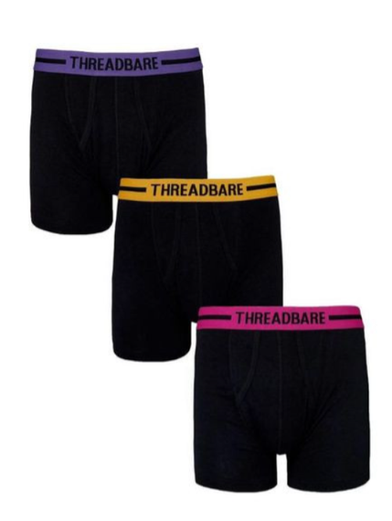 Набір чоловічих анатомічних трусів боксерів Threadbare Black Hipster  Boxers 3 шт в наборі