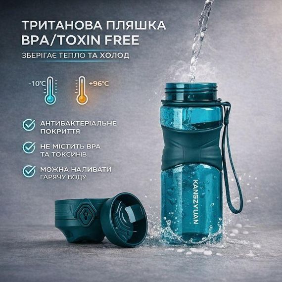 Спортивная бутылка для воды KANGZYUAN 650 мл голубая, тритановая (BPA Free) | Зображення 2