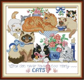 Набор для вышивания крестиком по нанесённой "Eight kittens 3" .  AIDA 14CT printed, 34*33 см