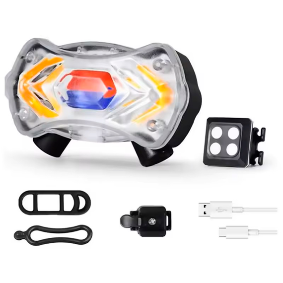 Габаритный велофонарь KXK-03, лазерная разметка, повороты, пульт, полицейская мигалка красно синяя | Зображення 1