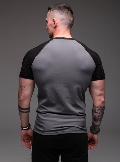 Мужская футболка летняя приталенная двухцветная RA1404 размер S, цвет серый | Зображення 3