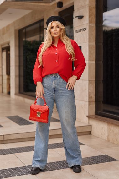 Женская легкая блуза из софта с рукавами на резинке GF4300 цвет красный, размер 46/48 | Зображення 3