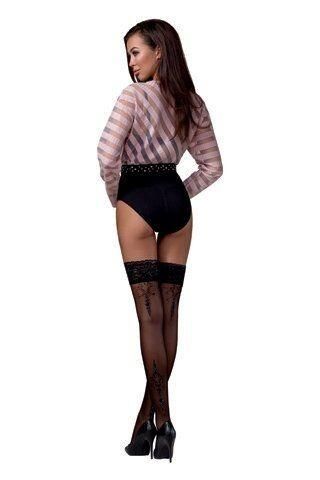 Панчохи Passion ST120 5 black на ажурній силіконовій резинці з вишуканим декором і люрексовою ниткою sexstyle | Зображення 1