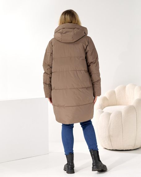 Стильний оливковий пуховик на зиму з кишенею для мобільного в великих розмірах | Зображення 7