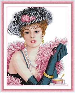 Набір для вишивання за нанесеною на канву схемою "Elegant Lady". AIDA 14CT printed 44*55 см