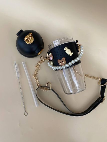 Дитяча пляшка для води  з ремінцем і стікерами  чорного кольору 580 мл | Зображення 3