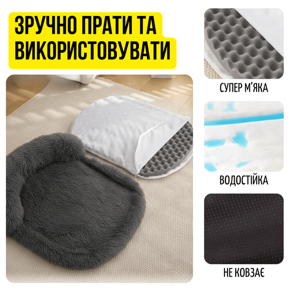 Мягкая Лежанка Для Собак Средних Пород со Сьемным Чехлом 100×75 см Пушистая Кровать С Бортиком Ортопедическая Графит Zmaker ZML | Зображення 2