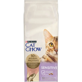 Сухий корм Purina Cat Chow Sensitive для дорослих котів із чутливою шкірою та травленням, лосось 15кг