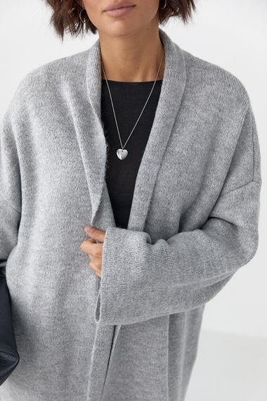 Довгий в'язаний кардиган - сірий цвет, ONE SIZE (є розміри) | Зображення 3