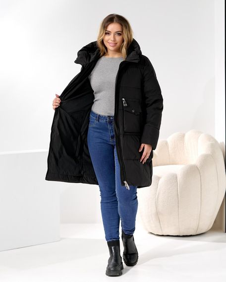 Чорна батальна куртка на зиму з накладною кишенею для телефону | Зображення 6