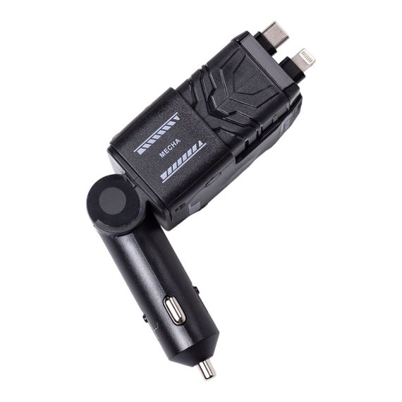 Автомобільний зарядний пристрій MECHA з висувними кабелями та портами USB/Type-C Чорний HP-A1B | Зображення 2