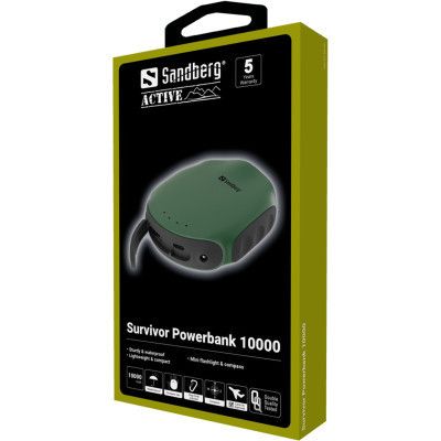 Батарея универсальная Sandberg 10000mAh, Survivor, USB*2, мини-компас, мини-фонарик (420-60) | Зображення 3