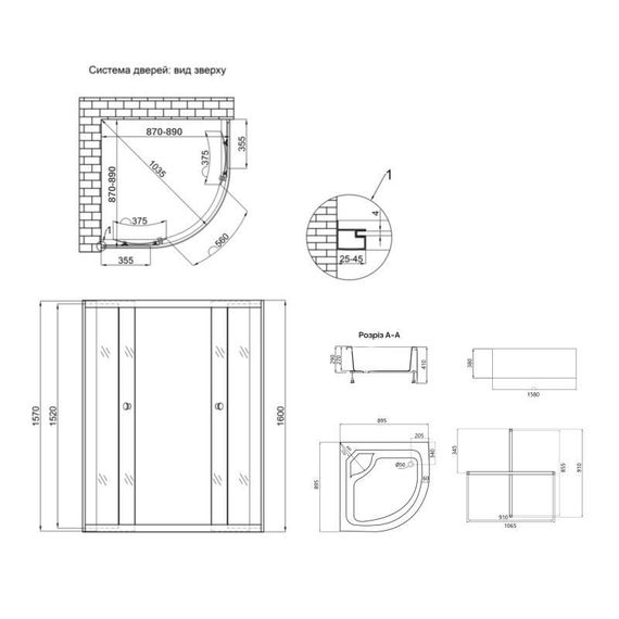 Lidz Latwa SC90x90.SAT.HIGH.FR Душова кабіна напівкругла, скло Frost 4 мм + Lidz Душовий піддон KAPIELKA ST90x90x41, з панеллю | Зображення 1