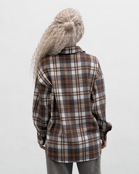 Женская фланелевая рубашка в клетку на пуговицах свободная, MN0003  цвет бежевый, размер L/XL | Зображення 1