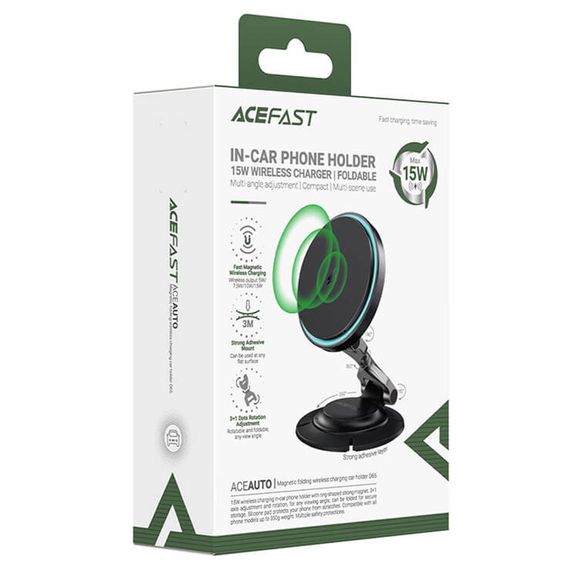 Автодержатель с БЗУ Acefast D65 Magnetic Wireless Charging 15W Black | Зображення 4