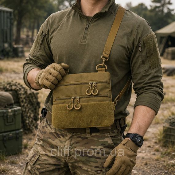 Тактическая сумка через плечо с панелью для патчей Cordura койот | Зображення 8