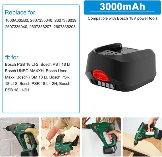 Акумулятор BURGARDEN 18V 3.0Ah Li-ion для електроінструментів Bosch PSB, PSR, PSM, PST, Uneo Maxx 3000mAhАккумулятор BURGARDEN 18V | Зображення 6