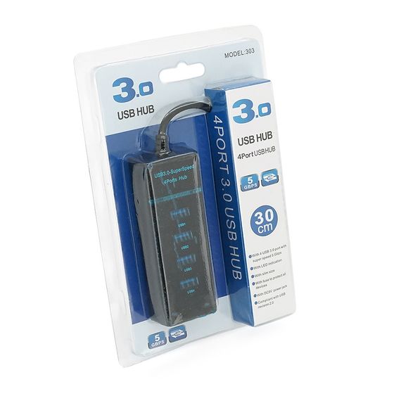 Хаб USB 3.0 UH-303, 4 порту, підтримка до 1TB, Black, Blister | Зображення 3