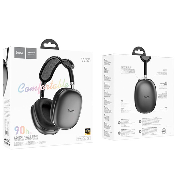 Безпровідні навушники HOCO W55 Plus, великі Bluetooth-навушники з мікрофоном, чорні | Зображення 2