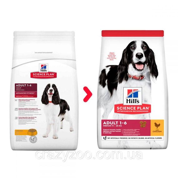 Сухой корм для собак средних пород Hills Science Plan Adult Medium Chicken с курицей 14 кг 604354 | Зображення 1