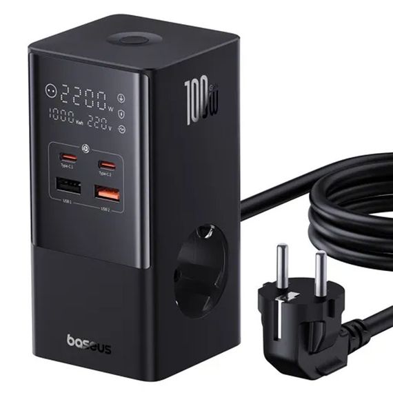 МЗП Baseus PowerCombo Tower PowerStrip 100W (2USB-A/2C/2Socket) (1.5m) (E00023609113-00) Cluster Black