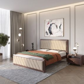 Двоспальне дерев'яне ліжко Mebigrand Барселона Б6 Горіх темний/Аляска 23 (Бежевий) 160х200 см (MBG-13305)