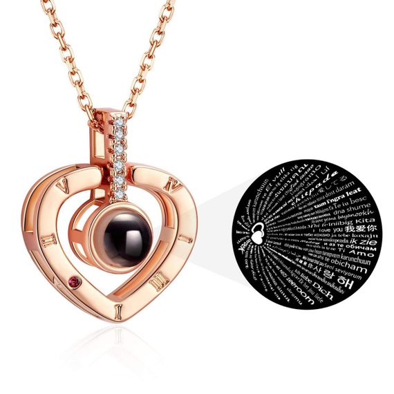 Кулон у формі серця з проекцією "I love you" на 100 мовах світу / Жіночий кулон з ланцюжком / Підвіска на шию | Зображення 2