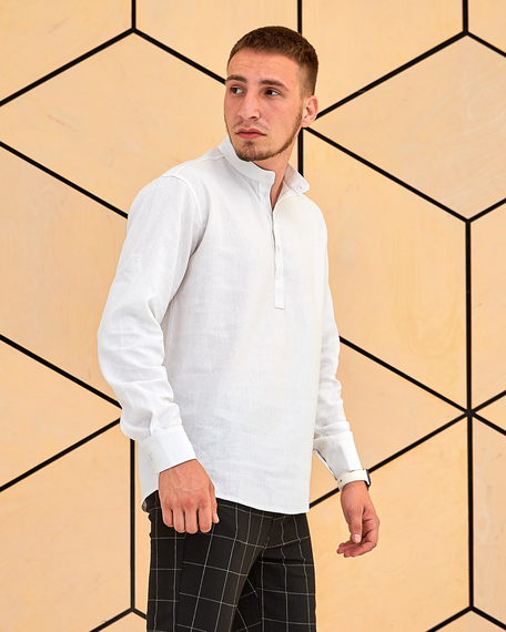 Сорочка льон довгий рукав білий S XL | Зображення 4