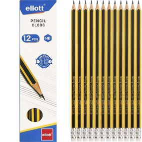 Олівець простий з гумкою Ellott CL006-12 твердість грифеля - HB