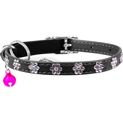 Ошейник для животных WAUDOG GLAMOUR "Цветочек" с резинкой и стразами для кошек (черный) (32551) | Зображення 1