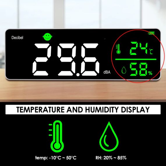 TK336PLUS — цифровий вимірювач рівня звуку з великим LED-екраном та функцією термогігрометра | Зображення 6