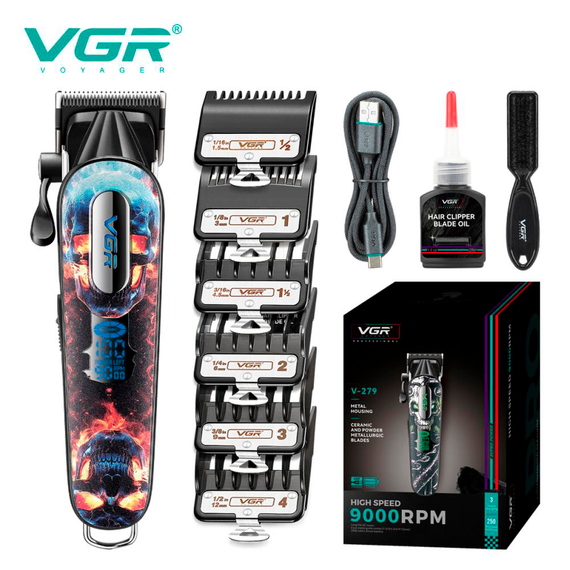 Акумуляторна машинка для стрижки VGR V-279 RED, 6 насадок, 9000 RPM, 2500 mAh, LED дисплей | Зображення 3