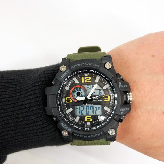 Годинник наручний чоловічий SKMEI 1283AG ARMY GREEN, армійський годинник протиударний. Колір: зелений | Зображення 1