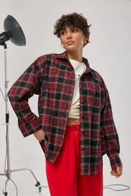 Картата сорочка з подовженою спинкою - червоний цвет, L (є розміри)