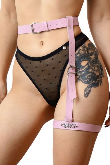 Гартер на ногу кожаный Art of Sex Naomi с надписью SEXY, Розовый, One Size, ONE SIZE