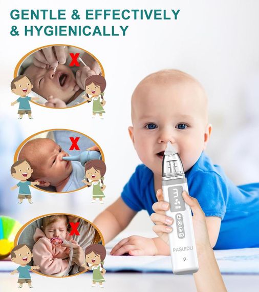 Електричний дитячий носовий пилосос — аспіратор із 3 рівнями потужності та 3 м’якими насадками | Зображення 6