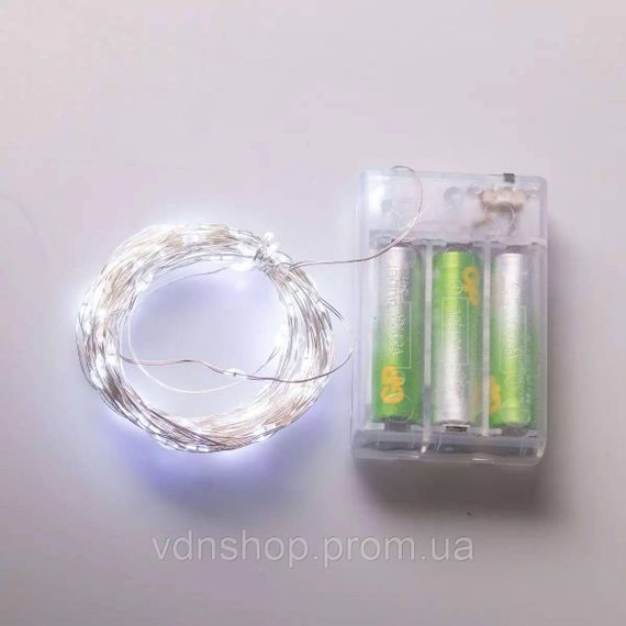Гирлянда роса 10 метров капля на батарейках на 100 led белый провод белая 100L10MWW | Зображення 5
